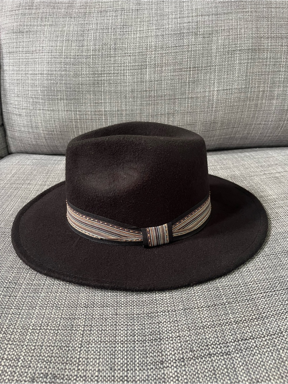 Vince Camuto Black Fedora with Multicolor Stripe Band